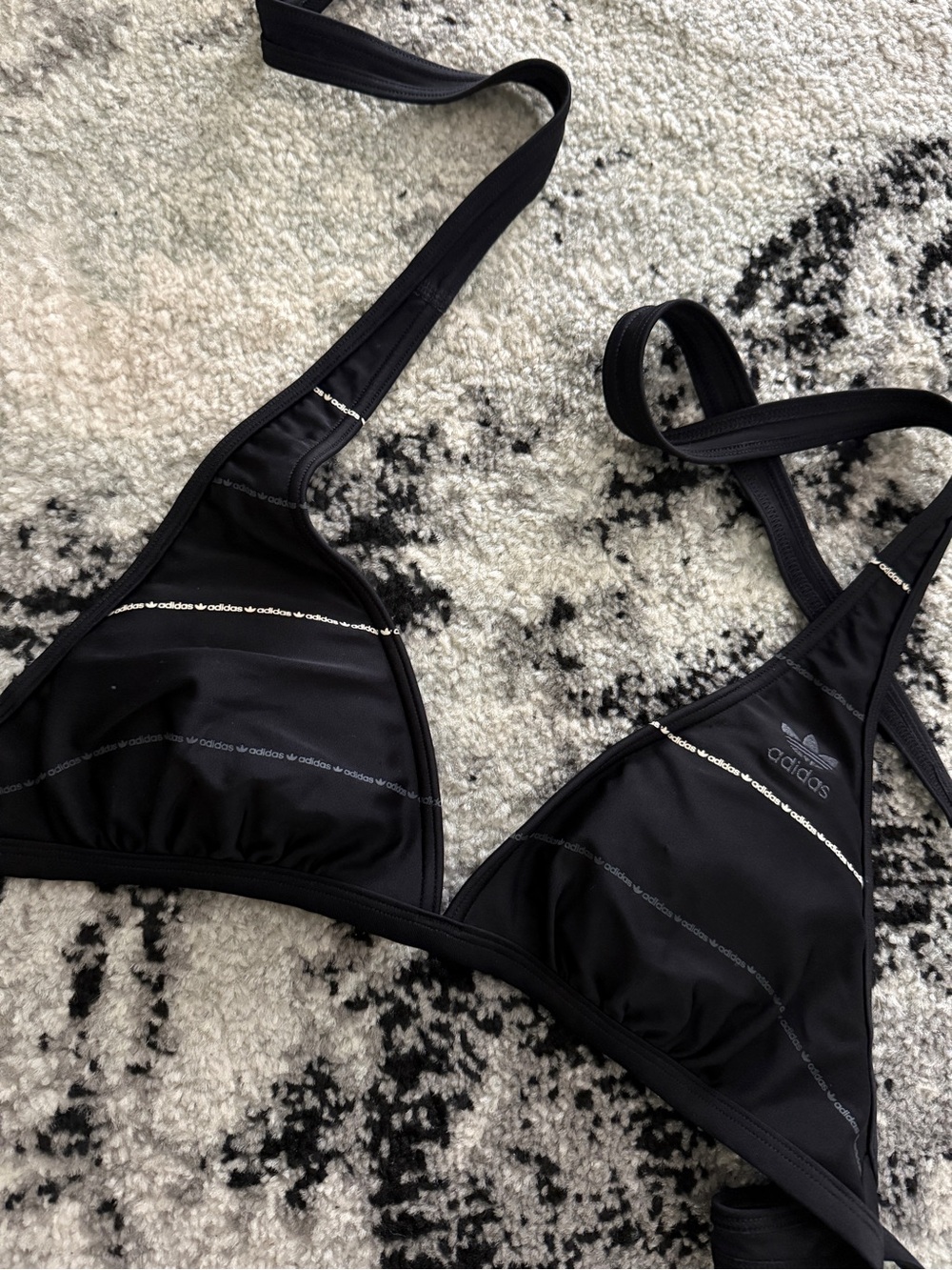 adidas Black Triangle Logo Bikini Top with Subtle Stripe Detail